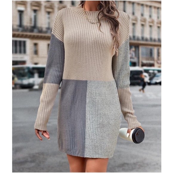 BellanBlue Dresses & Skirts - Cozy Color Block Mock Neck Sweater Dress